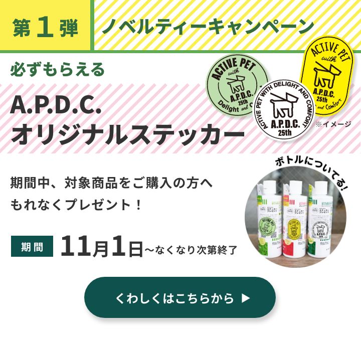 第1弾 ノベルティーキャンペーン 必ずもらえる A.P.D.C.オリジナルステッカー 期間11月1日～なくなり次第終了